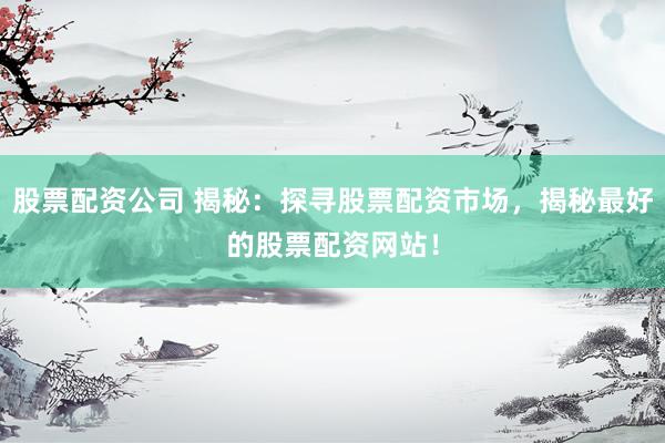 股票配资公司 揭秘：探寻股票配资市场，揭秘最好的股票配资网站！