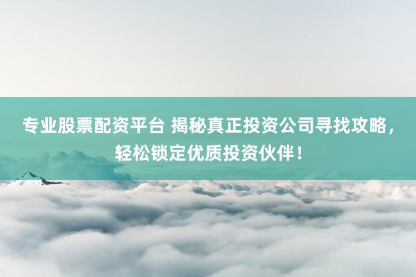专业股票配资平台 揭秘真正投资公司寻找攻略，轻松锁定优质投资伙伴！