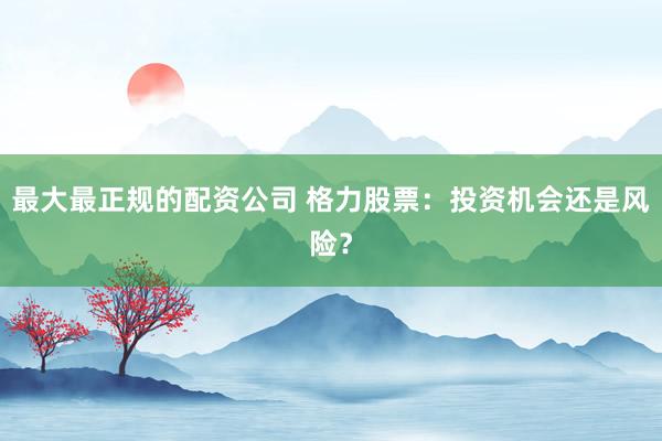 最大最正规的配资公司 格力股票：投资机会还是风险？