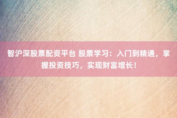 智沪深股票配资平台 股票学习：入门到精通，掌握投资技巧，实现财富增长！