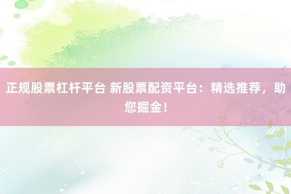正规股票杠杆平台 新股票配资平台：精选推荐，助您掘金！